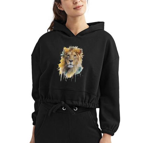 Watercolor Lion Portrait - Women’s Cropped Hoodie