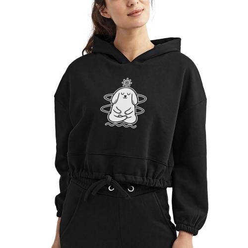 Cute Meditating Bunny Zen Yoga Animal - Women’s Cropped Hoodie