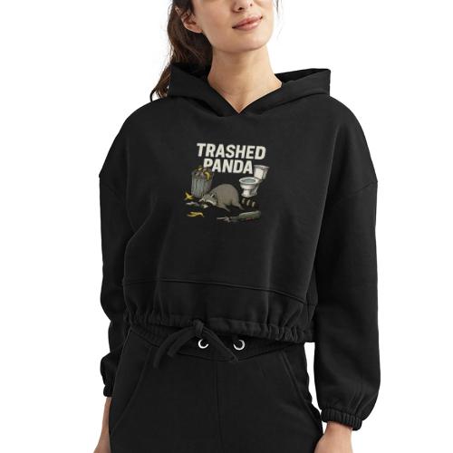 Trashed Panda – Funny Drunk Raccoon Cartoon - Women’s Cropped Hoodie