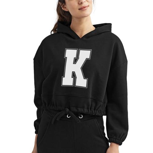 White Letter K – Varsity Alphabet Monogram - Women’s Cropped Hoodie