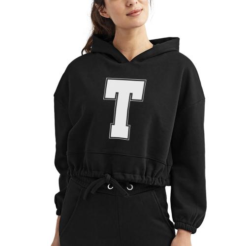 White Letter T – Varsity Alphabet Monogram - Women’s Cropped Hoodie