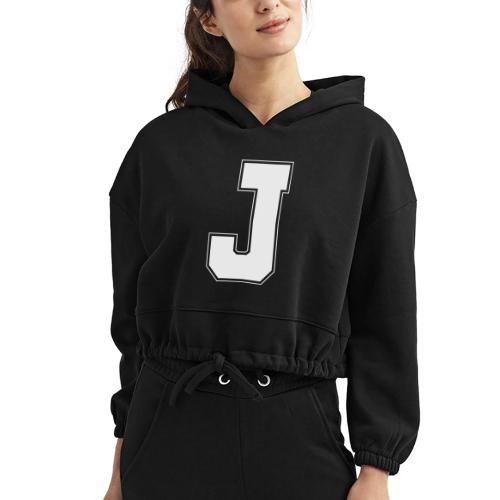 White Letter J – Varsity Alphabet Monogram - Women’s Cropped Hoodie