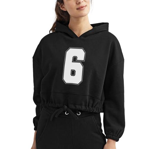 White Number 6 – Varsity Font - Women’s Cropped Hoodie
