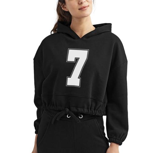 White Number 7 – Varsity Font - Women’s Cropped Hoodie