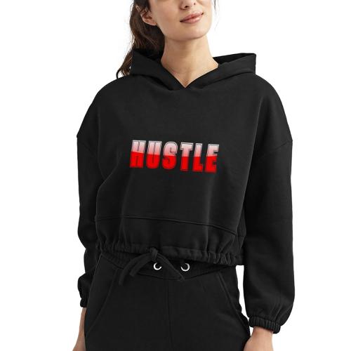 HUSTLE Bold Red Motivational Typography Design - Women’s Cropped Hoodie