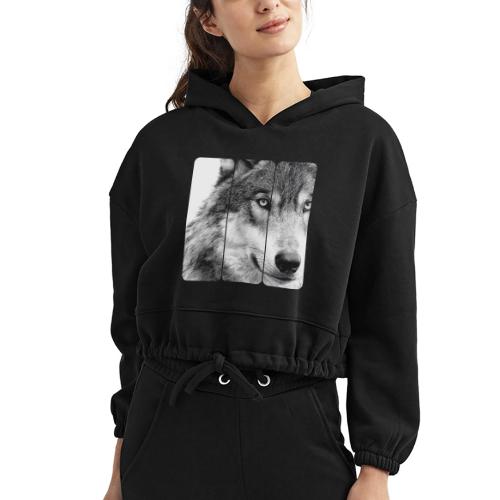 Wolf Face Triptych: Silent Alpha - Women’s Cropped Hoodie