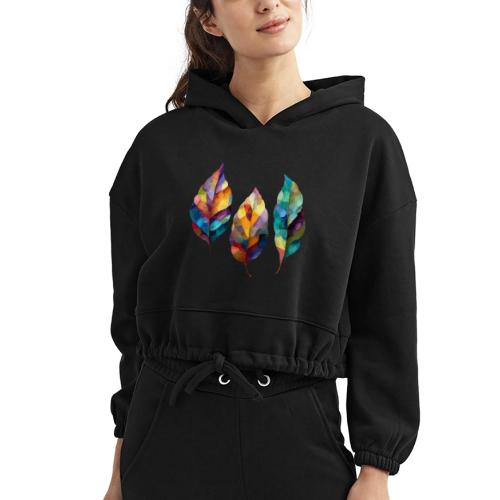 Art: Colorful Leaf Harmony - Women’s Cropped Hoodie
