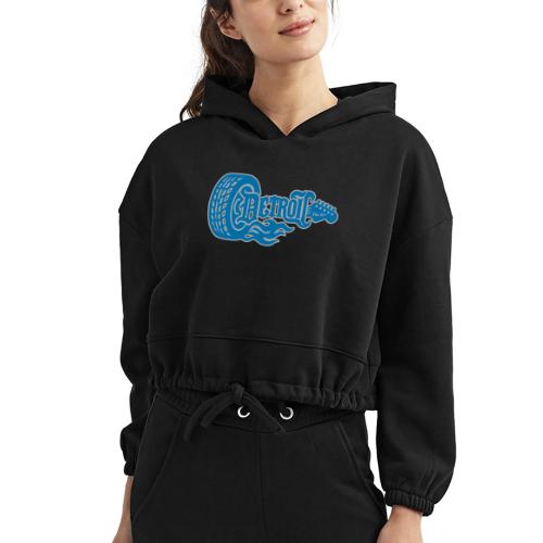 The D® - Detroit Wheel Guitar with Flames Bl Slvr - Women’s Cropped Hoodie