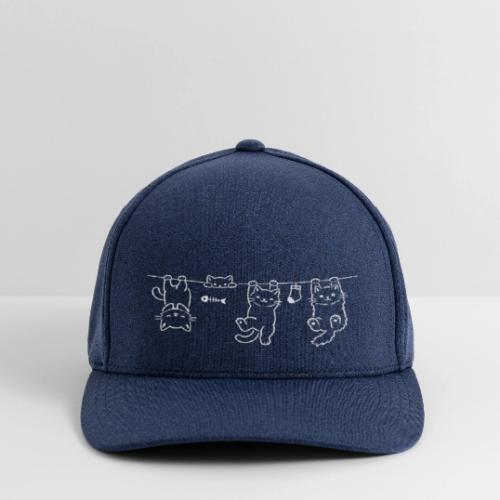 Minimalist Hanging Cats Line Art - Cute Kittens - Flexfit  Melange Baseball Cap