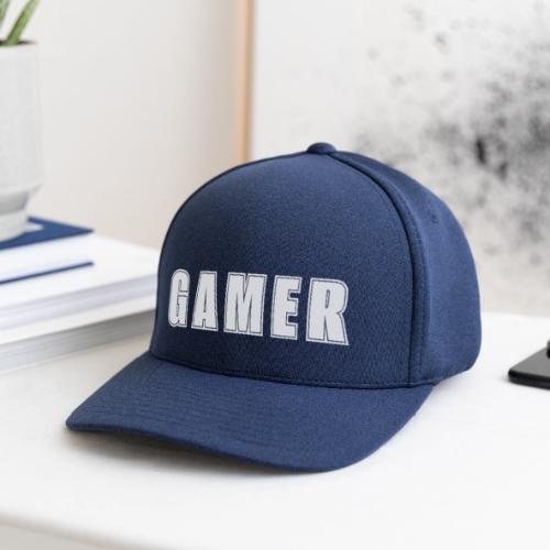 Gamer Collegiate White Text Design - Flexfit  Melange Baseball Cap