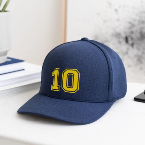 Number 10 in a classic athletic collegiate font - Flexfit  Melange Baseball Cap