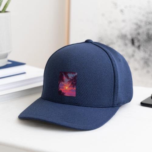 Tropical Sunset Palm Silhouette Design - Flexfit  Melange Baseball Cap