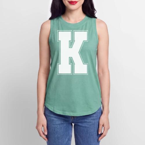White Letter K – Varsity Alphabet Monogram - Women's Relaxed Tank Top