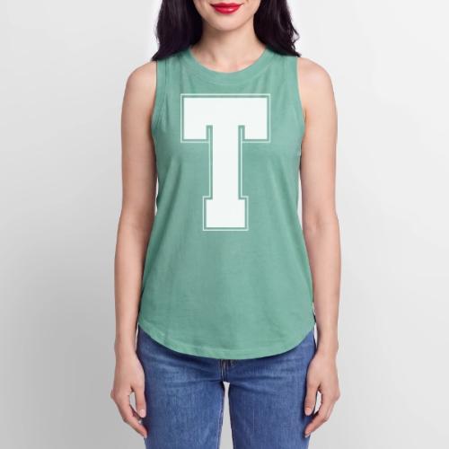 White Letter T – Varsity Alphabet Monogram - Women's Relaxed Tank Top