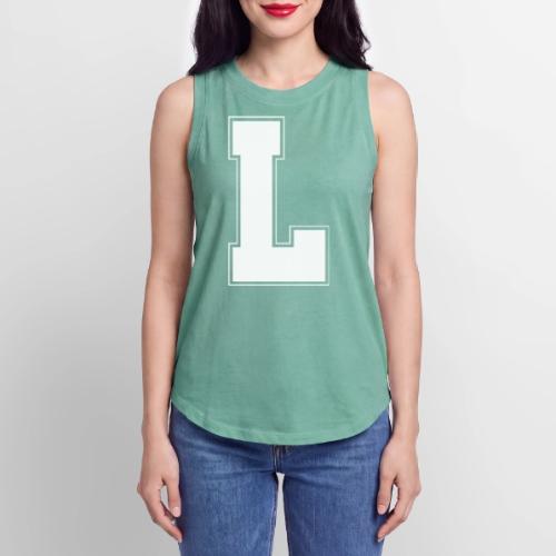 White Letter L – Varsity Alphabet Monogram - Women's Relaxed Tank Top