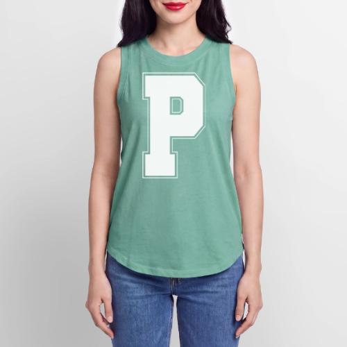 White Letter P – Varsity Alphabet Monogram - Women's Relaxed Tank Top