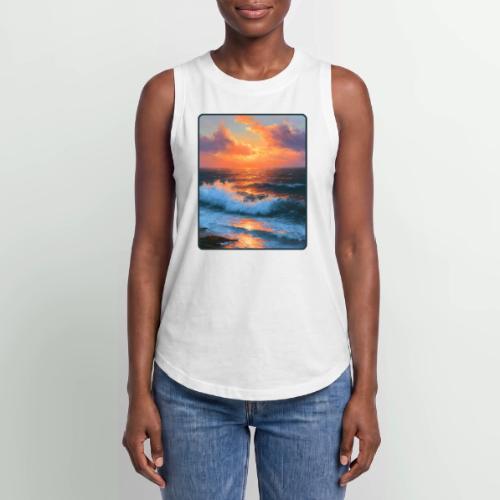 Sunset Storm Waves Oil Painting - Women's Relaxed Tank Top