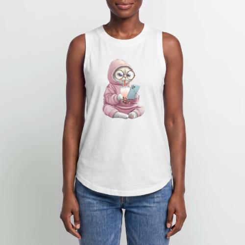 Cool Cat Bubble Tea Cartoon Design - Women's Relaxed Tank Top