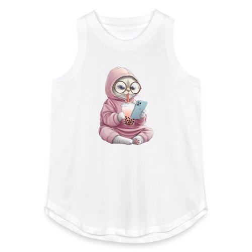 Cool Cat Bubble Tea Cartoon Design - Women's Relaxed Tank Top