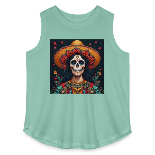 Charra Skull Art | Traditional Mexican Design - Women's Curvy Relaxed Tank Top