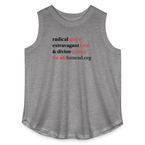Grace. Love. Justice. serif font - Women's Curvy Relaxed Tank Top