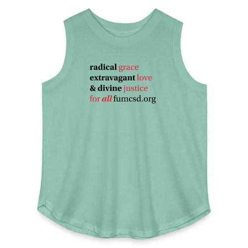 Grace. Love. Justice. serif font - Women's Curvy Relaxed Tank Top