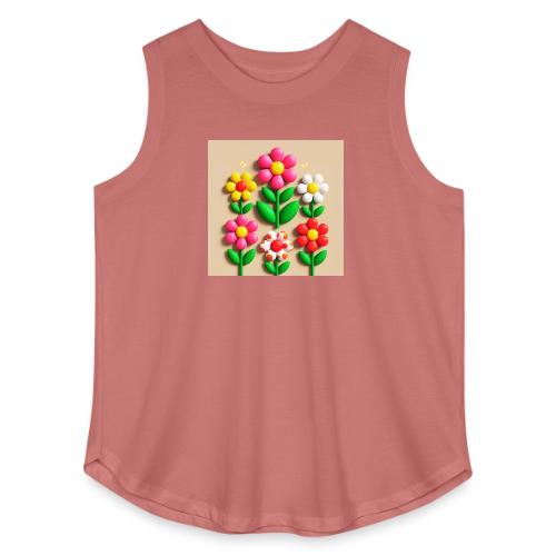 3D Flowers and Butterflies in Amber, Floral Design - Women's Curvy Relaxed Tank Top