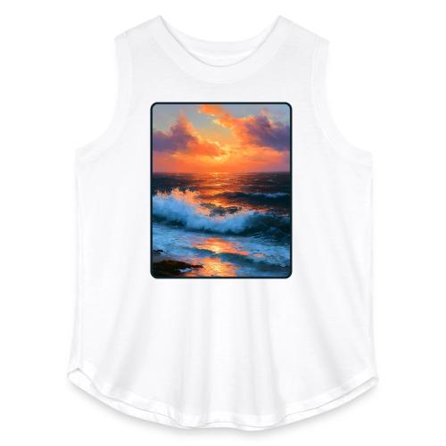 Sunset Storm Waves Oil Painting - Women's Curvy Relaxed Tank Top