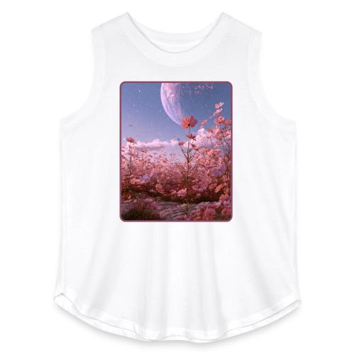 Cosmic Moon & Cosmos Flowers Art - Women's Curvy Relaxed Tank Top