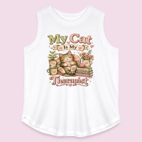 Flux Faux Embroidery My Cat Is My Therapist Design - Women's Curvy Relaxed Tank Top