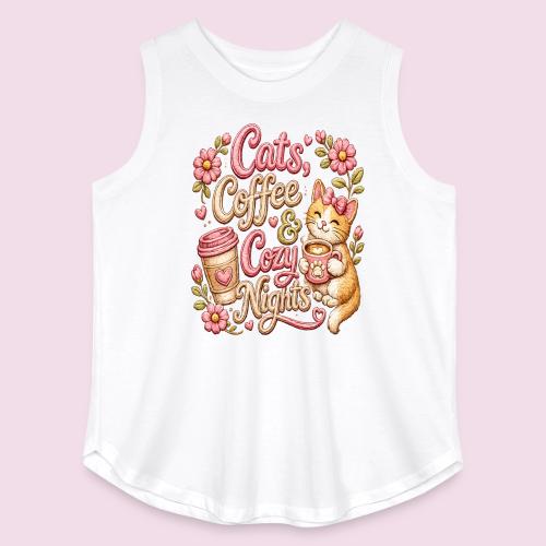 Cats, Coffee & Cozy Nights Faux Stitched Design - Women's Curvy Relaxed Tank Top