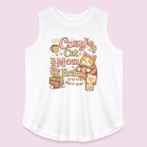 Cozy Cat Mom Era Faux Stitched Design - Women's Curvy Relaxed Tank Top