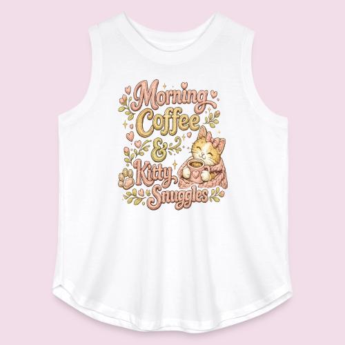 Morning Coffee & Kitty Snuggles Faux Stitched - Women's Curvy Relaxed Tank Top