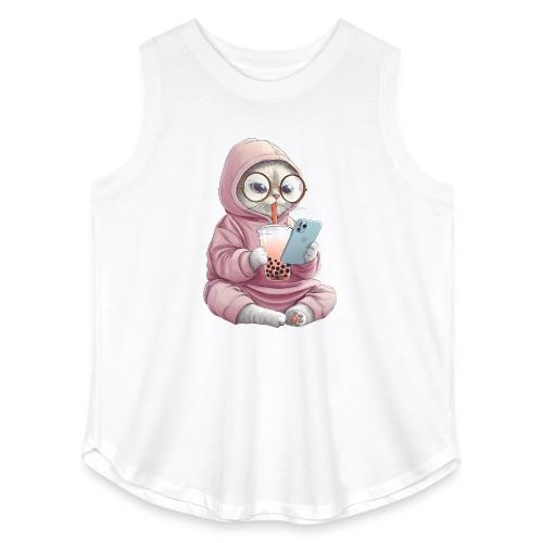 Cool Cat Bubble Tea Cartoon Design - Women's Curvy Relaxed Tank Top