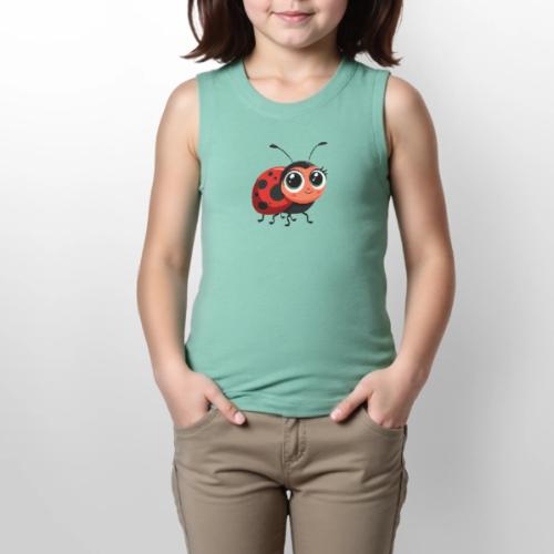 Cute Cartoon Ladybug Full of Joy - Youth Girls Relaxed Tank Top