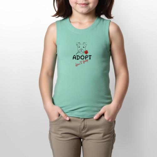 Retro Adopt Dont Shop Cute Puppy Rose Tee - Youth Girls Relaxed Tank Top