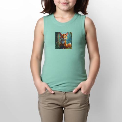 Magical fantasy fox in enchanted forest scene - Youth Girls Relaxed Tank Top