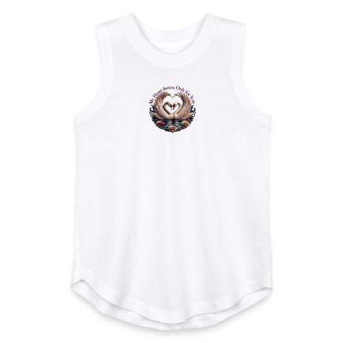 My Heart Swims Only for You Swan Heart T-Shirt - Youth Girls Relaxed Tank Top