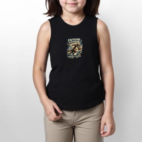 Funny Caffeine Chaos Raccoon Coffee Lover Morning - Youth Girls Relaxed Tank Top