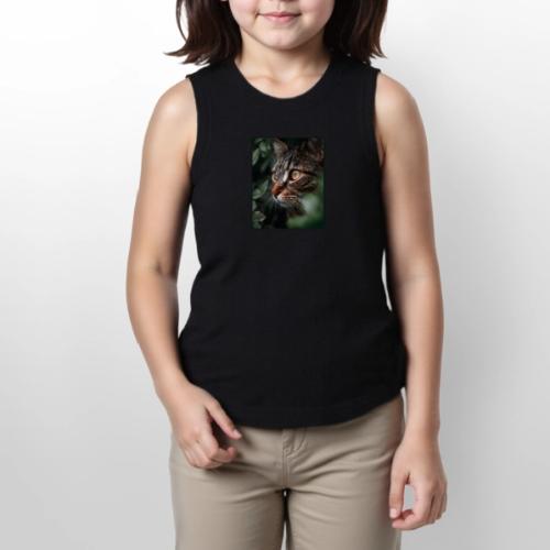 Tabby Cat Jungle Eyes Design - Youth Girls Relaxed Tank Top