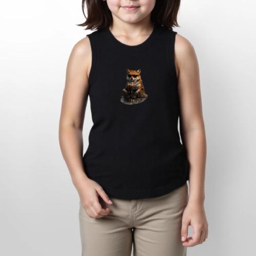 Cool Red Fox Wearing Sunglasses Drinking Coffee - Youth Girls Relaxed Tank Top