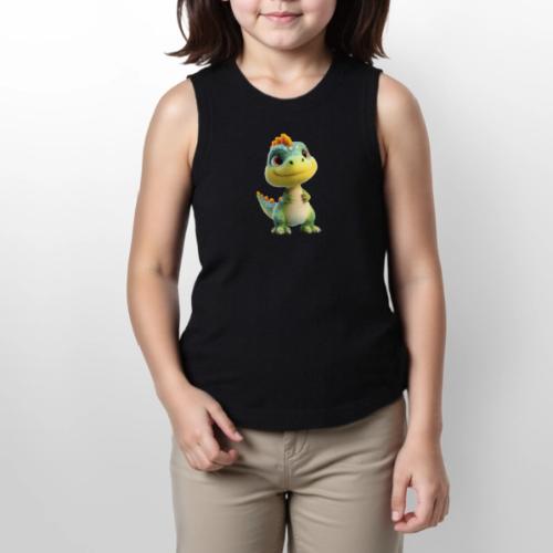 Playful 3D Baby Dinosaur - Youth Girls Relaxed Tank Top