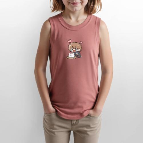 Crying Chibi Boy with Stray Cat - Youth Girls Relaxed Tank Top