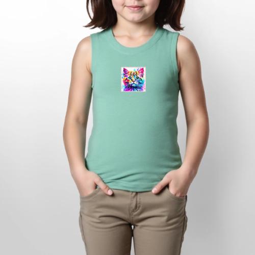 Vivid Kitty Vibes Design - Youth Girls Relaxed Tank Top