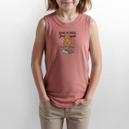 Funny Hang in There, It Gets Worse Cat and Shark - Youth Girls Relaxed Tank Top