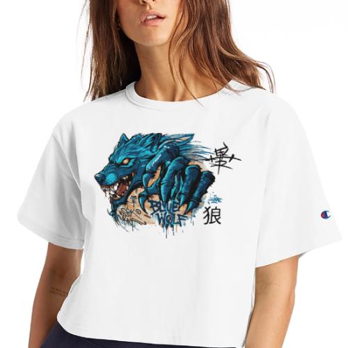 Blue Wolf Graffiti Street Art - Champion Women’s Cropped T-Shirt