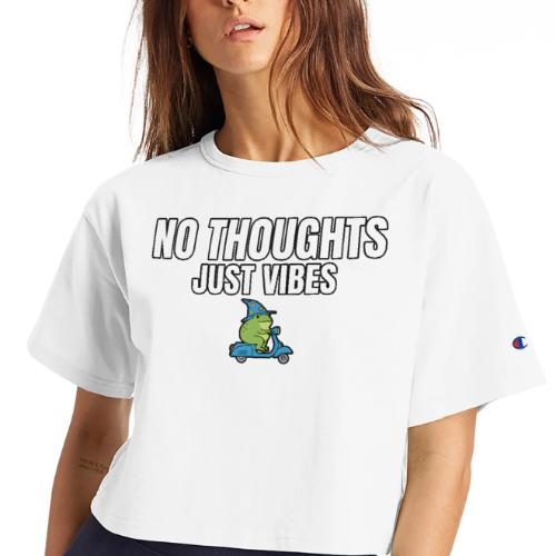 No Thoughts Just Vibes Funny Frog Shirt - Champion Women’s Cropped T-Shirt