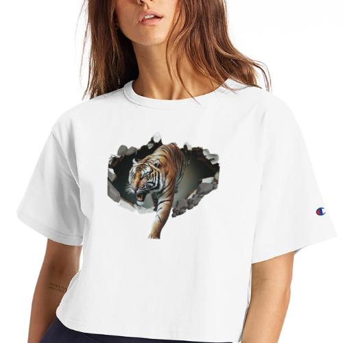 Fashion Design Tiger Coming Out, Wild Feline Tiger - Champion Women’s Cropped T-Shirt