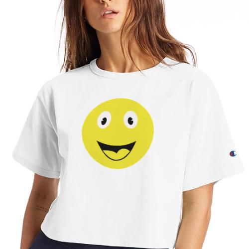 Yellow Happy Face Print - Champion Women’s Cropped T-Shirt