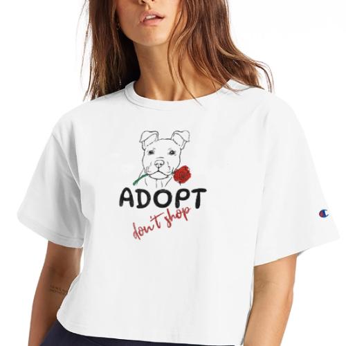 Retro Adopt Dont Shop Cute Puppy Rose Tee - Champion Women’s Cropped T-Shirt